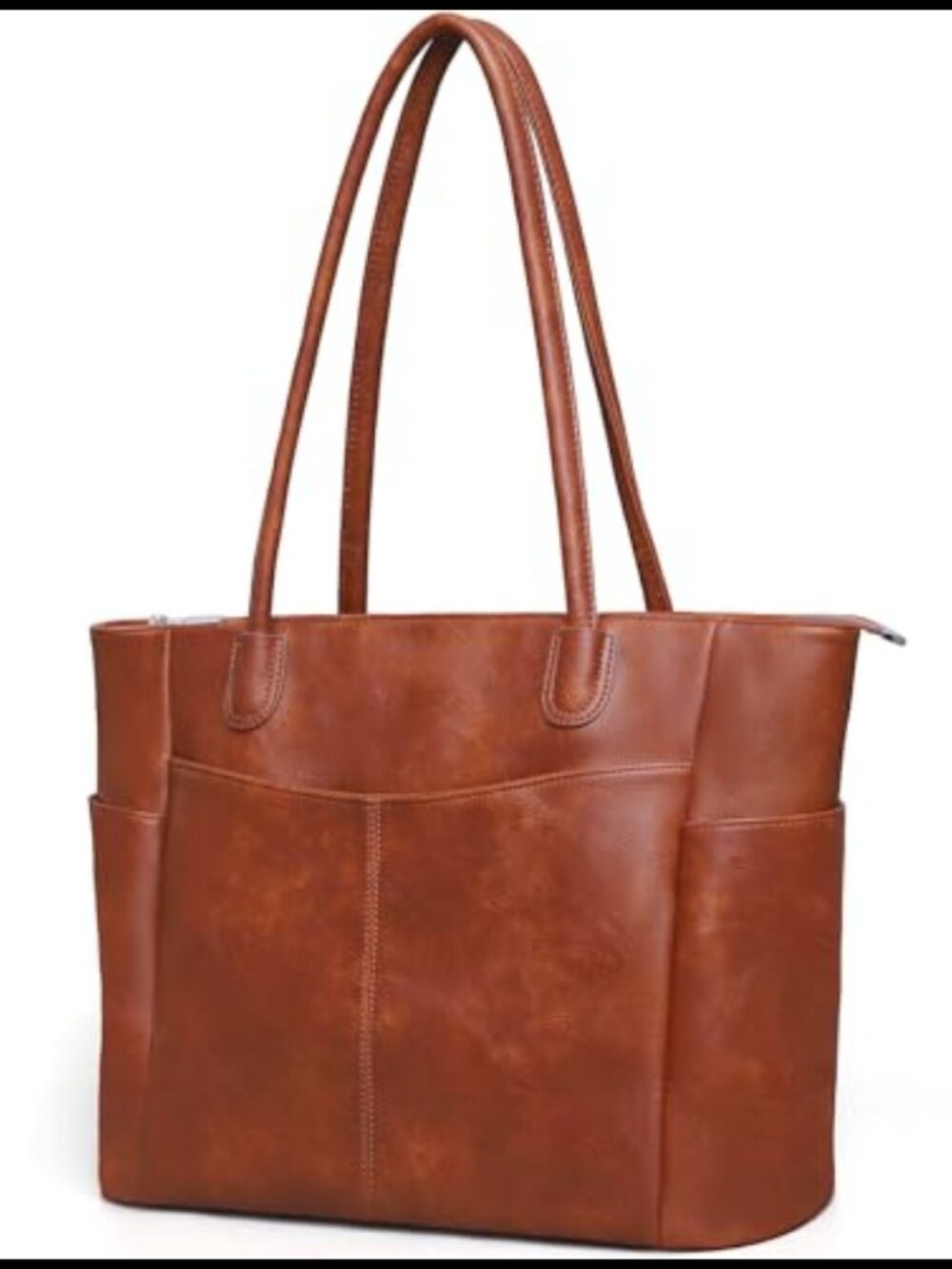 Large Vegan Leather Tote Bag Work Travel Zipper Shoulder Purse